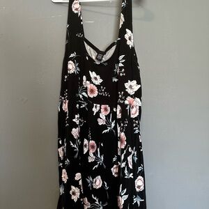Black Floral Sleeveless Women’s Dress - Pink & White Flower Print